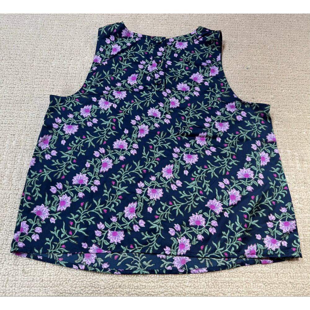 J. Crew Factory Women’s Med Top Sleeveless Floral Print Navy Pink Recycled Poly